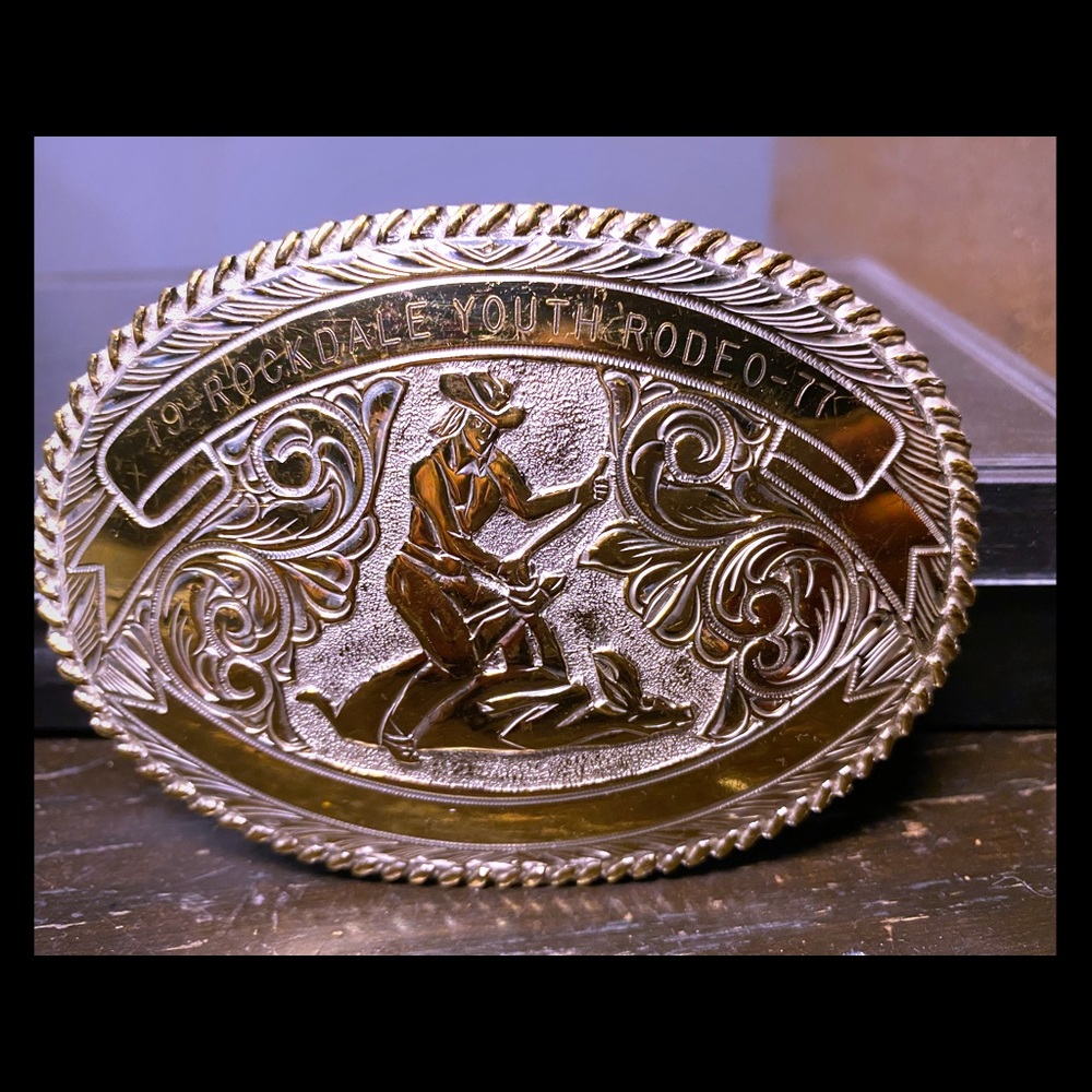 Vnt. 1977 Crumrine Silversmiths Rodeo Belt Buckle